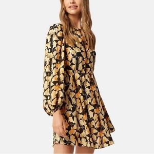 Black and Gold Ginkgo Mini Dress by Traffic People